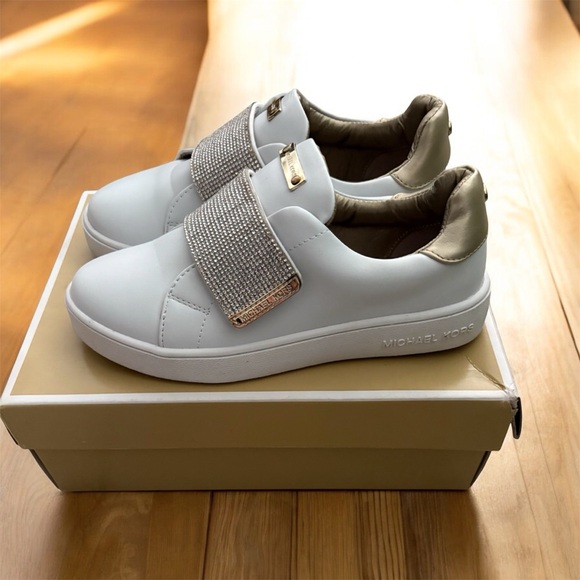 Michael Kors Kids Glitter Strap Sneakers - White and Gold - Picture 3 of 8